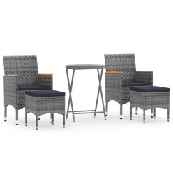 Ensemble de bistro 5 pcs Résine tressée et verre trempé Gris