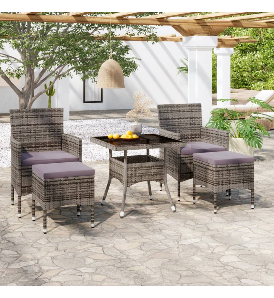 Meubles à dîner jardin 5pcs Résine tressée et verre trempé Gris Meubles à dîner jardin 5pcs Résine tressée et verre trempé Gris
