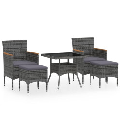 Meubles à dîner jardin 5pcs Résine tressée et verre trempé Gris