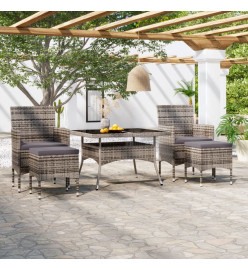 Mobilier dîner jardin 5 pcs Résine tressée et verre trempé Gris
