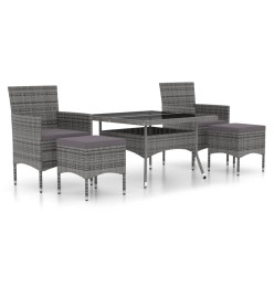 Mobilier dîner jardin 5 pcs Résine tressée et verre trempé Gris
