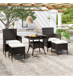 Meubles dîner jardin 5 pcs Résine tressée et verre trempé Noir