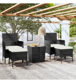 Ensemble de bistro 5 pcs Résine tressée et verre trempé Noir