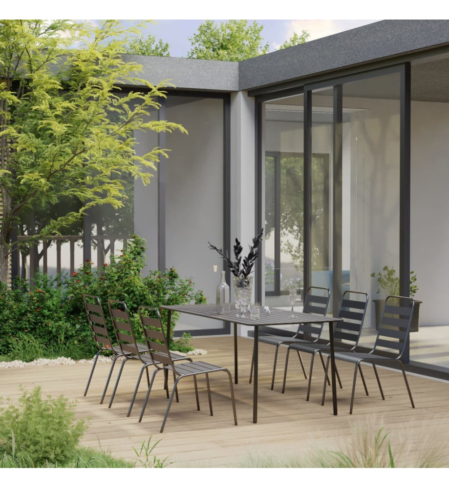 Ensemble de salle à manger de jardin 7 pcs Acier Gris foncé Ensemble de salle à manger de jardin 7 pcs Acier Gris foncé