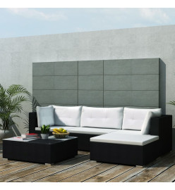 Salon de jardin 5 pcs avec coussins résine tressée noir