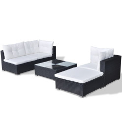Salon de jardin 5 pcs avec coussins résine tressée noir