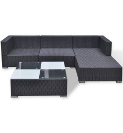 Salon de jardin 5 pcs avec coussins résine tressée noir