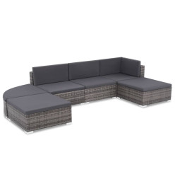 Salon de jardin 6 pcs avec coussins résine tressée gris
