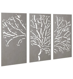 Décorations murales jardin 3 pcs 105x55 cm design d'arbre acier