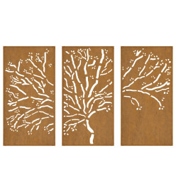 Décorations murales jardin 3 pcs 105x55 cm design d'arbre acier