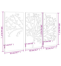 Décorations murales jardin 3 pcs 105x55 cm design d'arbre acier