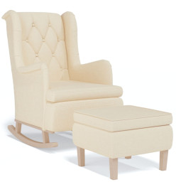 Fauteuil avec pieds à bascule et tabouret Crème Tissu