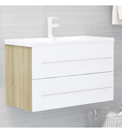 Ensemble de meubles de bain 2 pcs Blanc/chêne sonoma Aggloméré