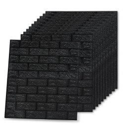 Papier peint 3D autoadhésif Briques 10 pcs Noir