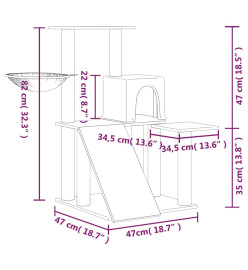 Arbre à chat avec griffoirs en sisal Crème 82 cm