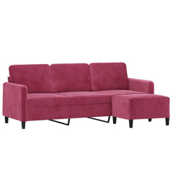 Canapé à 3 places et repose-pieds Rouge bordeaux 180 cm Velours