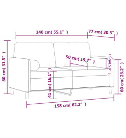 Canapé 2 places avec oreillers bordeaux 140 cm velours