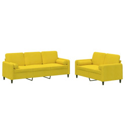 Ensemble de canapés 2 pcs avec coussins jaune velours