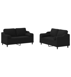 Ensemble de canapés 2 pcs avec coussins noir tissu