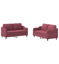 Ensemble de canapés 2 pcs avec coussins Rouge bordeaux Tissu