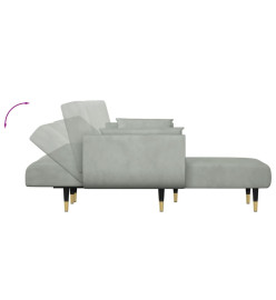 Canapé-lit en forme de L gris clair 275x140x70 cm velours