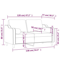 Canapé 2 places avec oreillers jaune clair 120 cm tissu