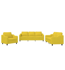 Ensemble de canapés 3 pcs avec coussins Jaune clair Tissu