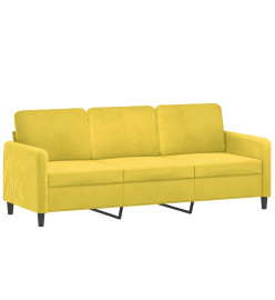 Canapé 3 places avec oreillers décoratifs jaune 180 cm velours