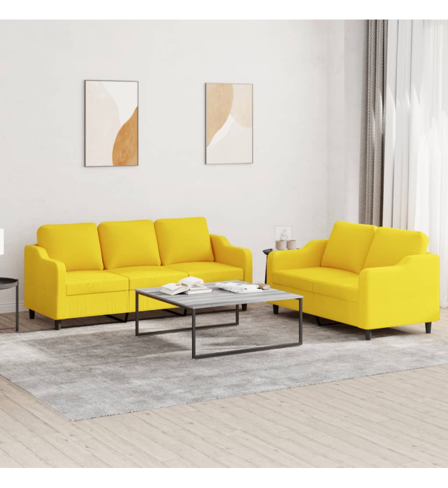 Ensemble de canapés 2 pcs avec coussins Jaune clair Tissu