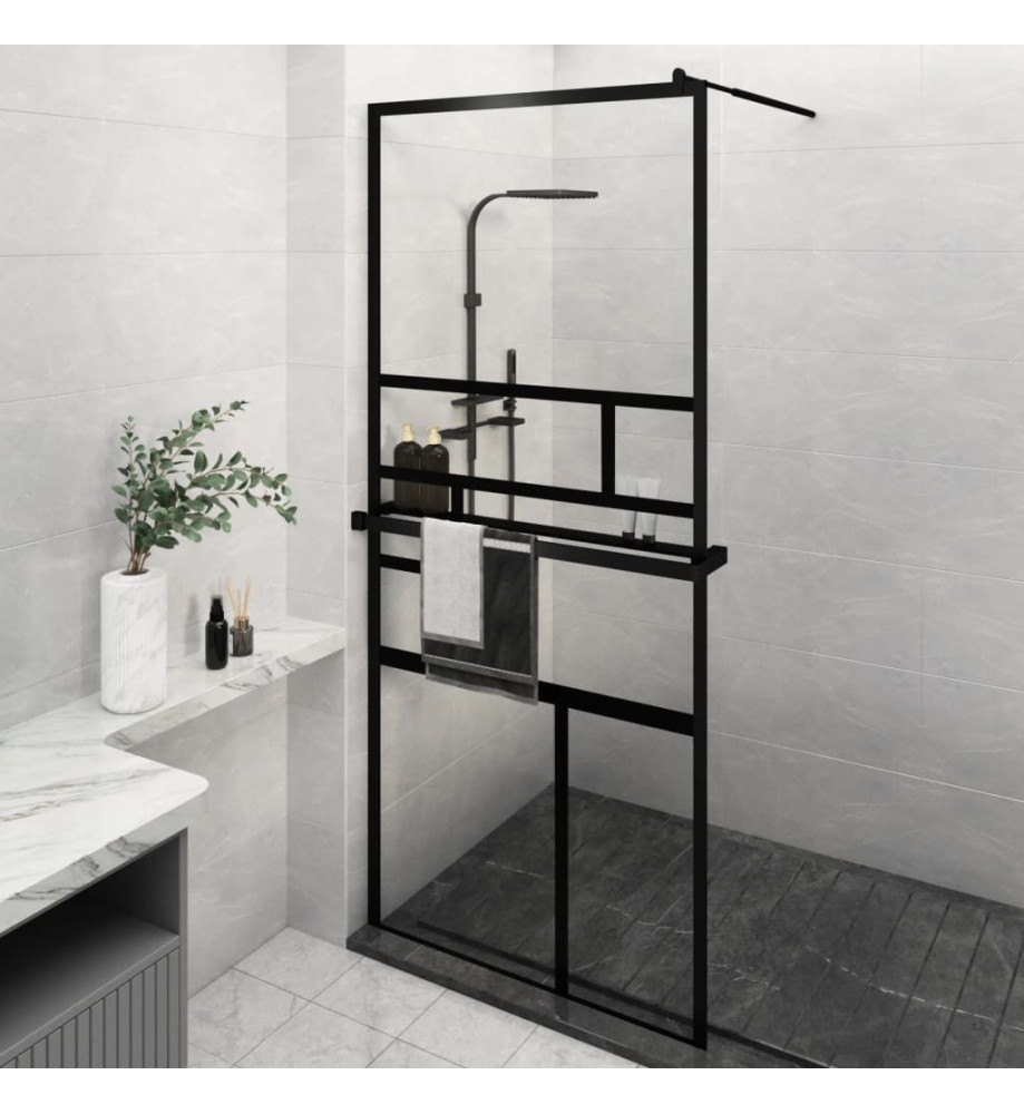 Paroi de douche avec étagère Noir 90x195 cm Verre ESG&Aluminium