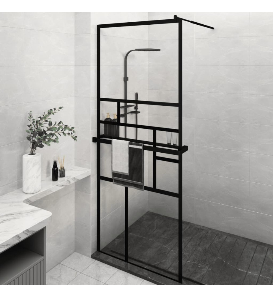 Paroi de douche avec étagère Noir 80x195 cm Verre ESG&Aluminium