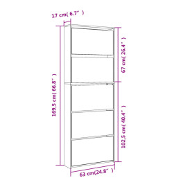 Armoire à chaussures avec miroir 5 niveaux noir 63x17x169,5 cm