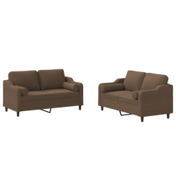 Ensemble de canapés 2 pcs avec coussins marron tissu