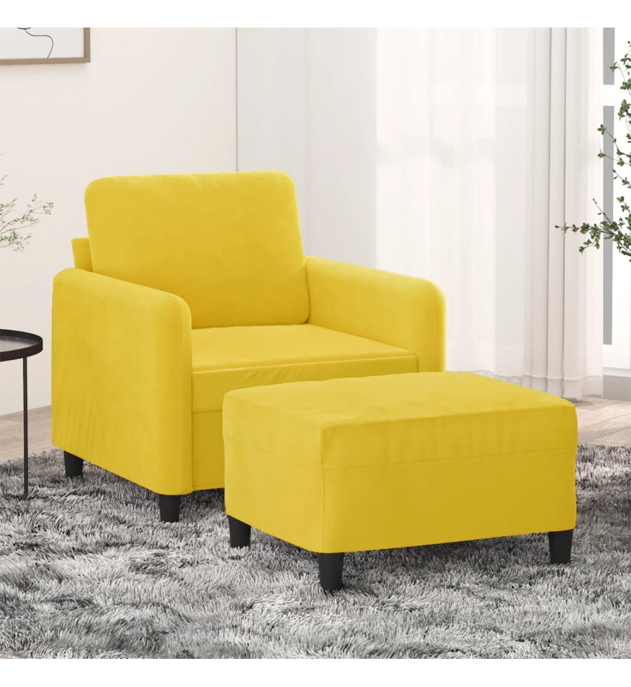 Fauteuil avec repose-pied jaune 60 cm velours