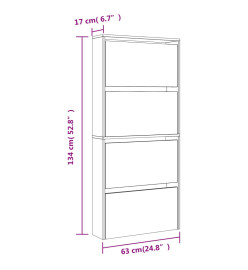 Armoire à chaussures miroir à 4 niveaux chêne fumé 63x17x134 cm