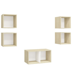 Ensemble de meuble TV 5 pcs Blanc et chêne sonoma Aggloméré