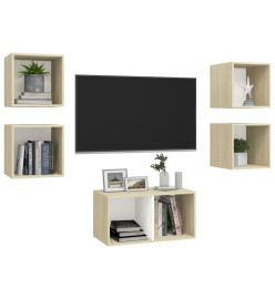 Ensemble de meuble TV 5 pcs Blanc et chêne sonoma Aggloméré