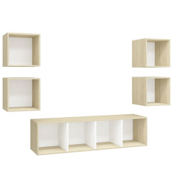 Ensemble de meuble TV 5 pcs Blanc et chêne sonoma Aggloméré