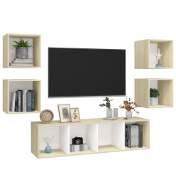 Ensemble de meuble TV 5 pcs Blanc et chêne sonoma Aggloméré