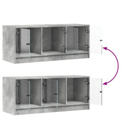 Meuble TV avec portes en verre gris béton 102x37x42 cm