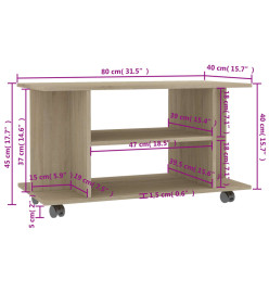 Meuble TV et roulettes chêne sonoma 80x40x45 cm bois ingénierie