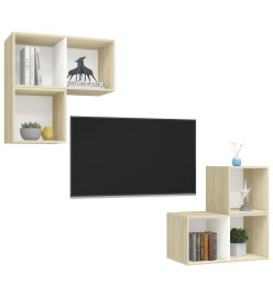 Ensemble de meuble TV 4 pcs Blanc et chêne sonoma Aggloméré