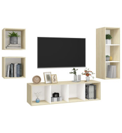 Ensemble de meuble TV 4 pcs Blanc et chêne sonoma Aggloméré