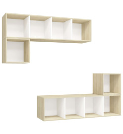 Ensemble de meuble TV 4 pcs Blanc et chêne sonoma Aggloméré