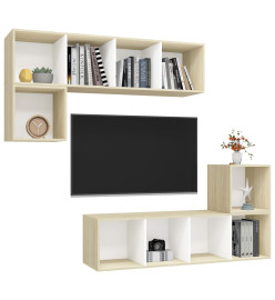 Ensemble de meuble TV 4 pcs Blanc et chêne sonoma Aggloméré