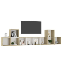 Ensemble de meubles TV 5 pcs Blanc et chêne sonoma Aggloméré