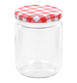 48 pcs Pots à confiture Couvercle blanc et rouge Verre 230 ml