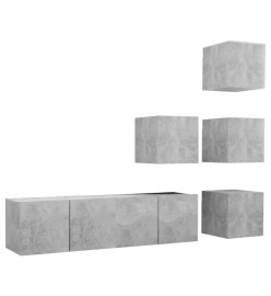 Ensemble de meuble TV 6 pcs Gris béton Aggloméré