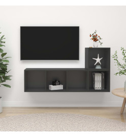 Ensemble de meuble TV 2 pcs Gris Aggloméré