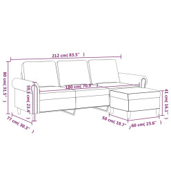 Canapé à 3 places avec repose-pieds Vert foncé 180 cm Velours